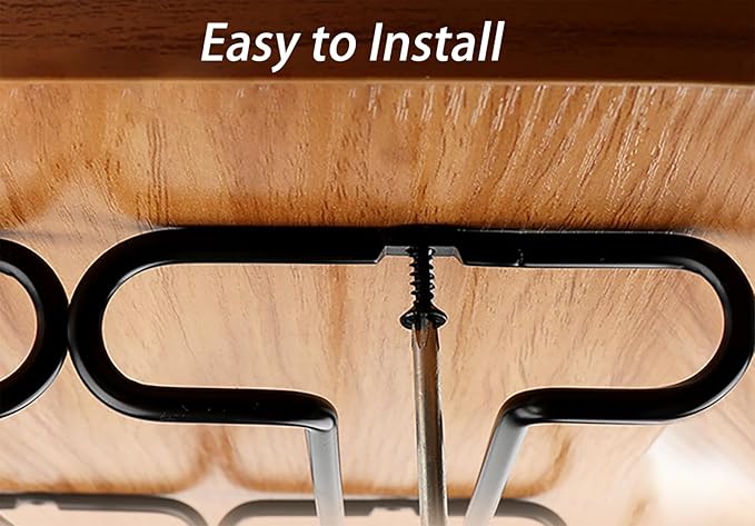 GeLive 7 Inch Wine Glass Holder Under Cabinet Stemware Rack Little Glass Hanger Storage Organizer for Short Space Kitchen and Bar Set of 4 (Black)