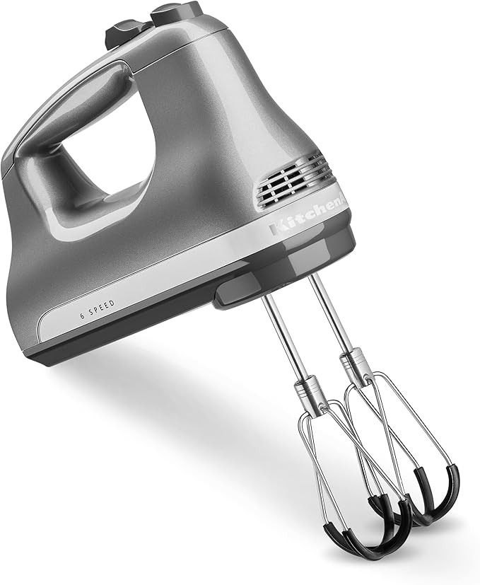 KitchenAid Variable Speed Corded Hand Blender KHBV53, Contour Silver & 6 Speed Hand Mixer with Flex Edge Beaters - KHM6118, 6 Speed w/Flex Edge Beaters, Contour Silver