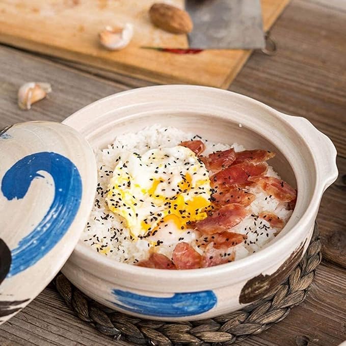 Donabe Japanese Casserole Pot Heat Resistant Ceramic Casserole With Lid Clay Rice Cooker Pot Casserole Clay Pot Slow Stev Saucepan Health Saucepan,C,1.2L