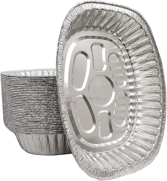 Disposable Oval Roasting Pan - Durable Turkey Roaster Pans Extra Large, Heavy-Duty Aluminum Foil, Deep, Oval Shape for Chicken, Meat, Brisket, Roasting, Baking, Recyclable (10)
