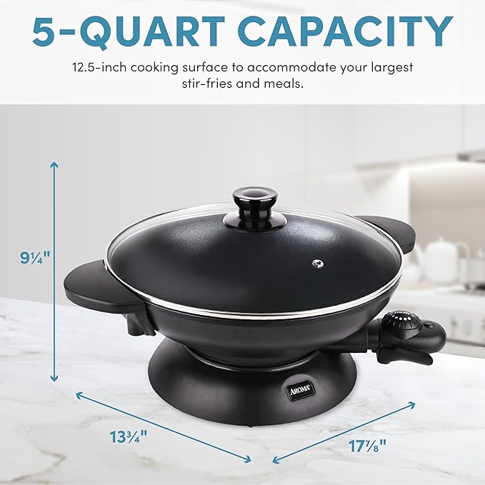 Aroma Housewares AEW-307 Electric Wok, 5 Qt, Black.