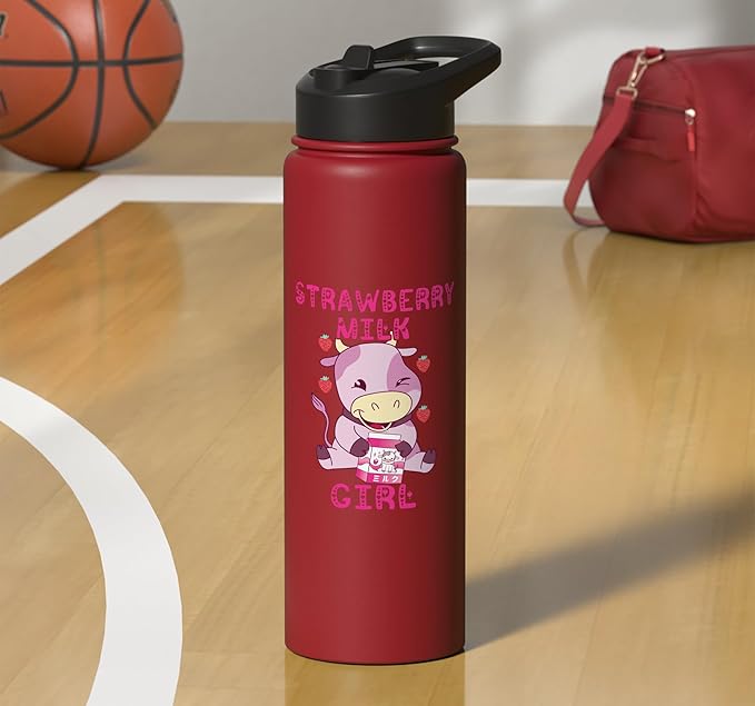 Strawberry Milk Girl Japanese Strawberry Shake Cute Pink Cow Stainless Steel Insulated Water Bottle