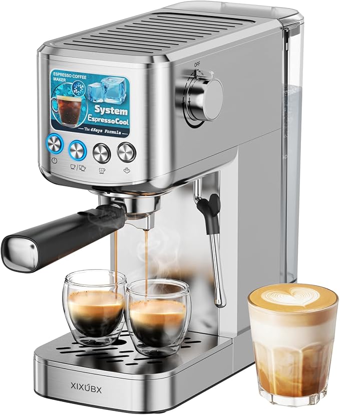 XIXUBX Espresso Machine 20 Bar with Milk Frother, Stainless Steel Coffee Maker with 42 oz Removable Water Tank for Cappuccino, Latte&Cold Brew, Home&Office, Silver