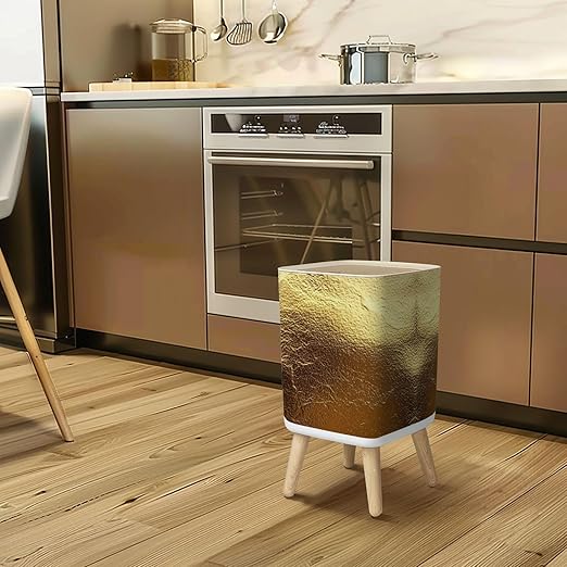 Small Trash Can with Lid Leaf Rough foil Texture for Art Trace Wastebasket with Press Cover Dog Proof Garbage Can Waste Bin for Kitchen Bathroom Nursery 2.6 Gallon