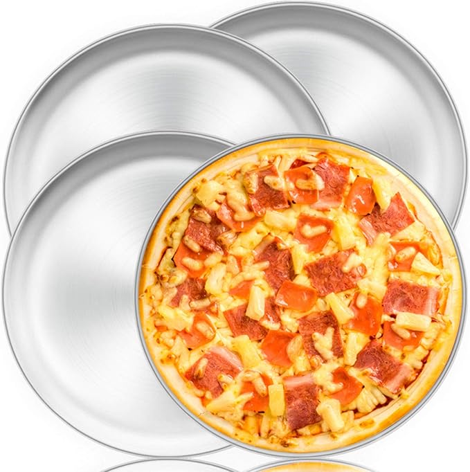 TeamFar Pizza Pan, 13.4 inch Stainless Steel Pizza Pan Set Large Pizza Oven Pans Tray for Baking Serving, Healthy & Heavy Duty, Dishwasher Safe & Easy Clean - 4 Piece