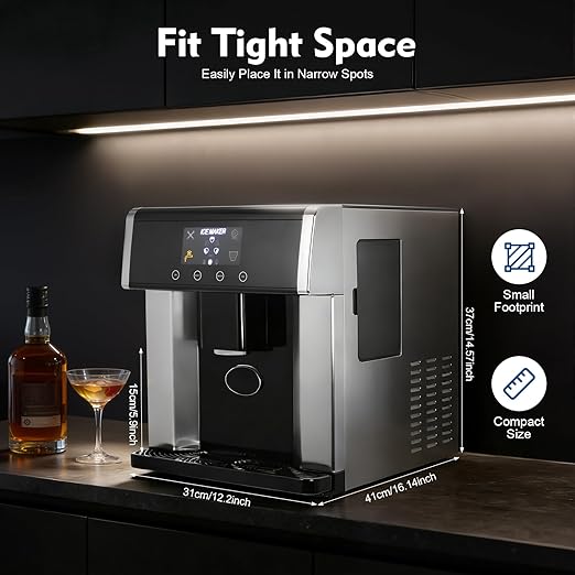 2-in-1 Nugget Ice Maker & Cold Water Dispenser, Manual/Automatic Countertop Ice Maker Dispense with Touch Control Ice Storage Capacity 600g/1.32lbs for Homes, Cafes