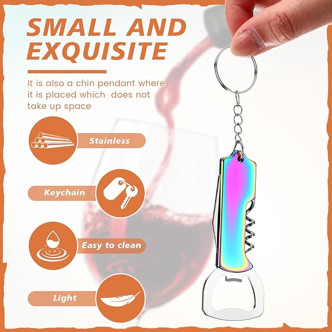 Ziliny 24 Pcs Bottle Opener Keychain Bulk Wine Bottle Beer Opener Keychain 3.27" Stainless Steel Corkscrew Waiter Corkscrew Wine Keyring Gifts for Christmas Bar Party Wedding Home (Titanium Color)