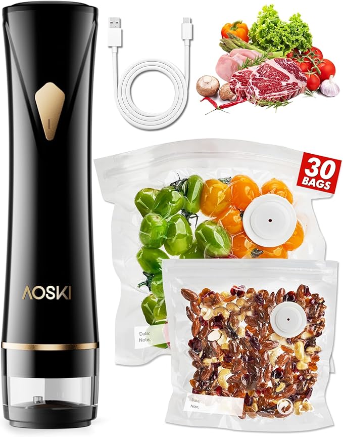 Compact Vacuum Sealer for Food: Powerful Compact Vacuum Sealer Machine with 30 PCS Vacuum Seal Bags, Cordless Food Storage Sealing Machine Portable for Chef, Home, Travel, Camping, Sous Vide