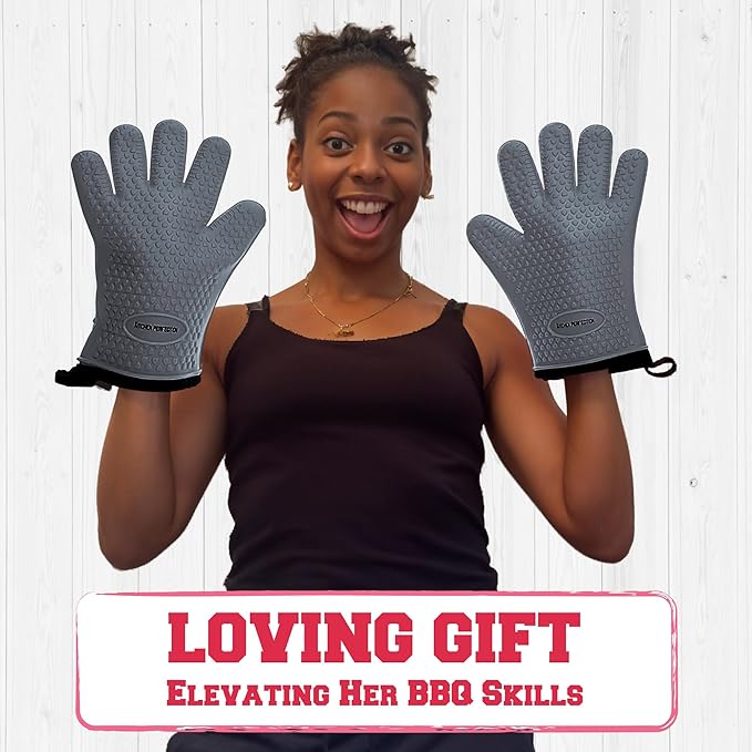 KITCHEN PERFECTION S Silicone Smoker Oven Gloves for Women -Extreme Heat Resistant BBQ Gloves -Handle Hot Food Right on Your Grill Fryer |Waterproof Oven Mitts Cooking Gloves |Superior Set+3 Bonuses