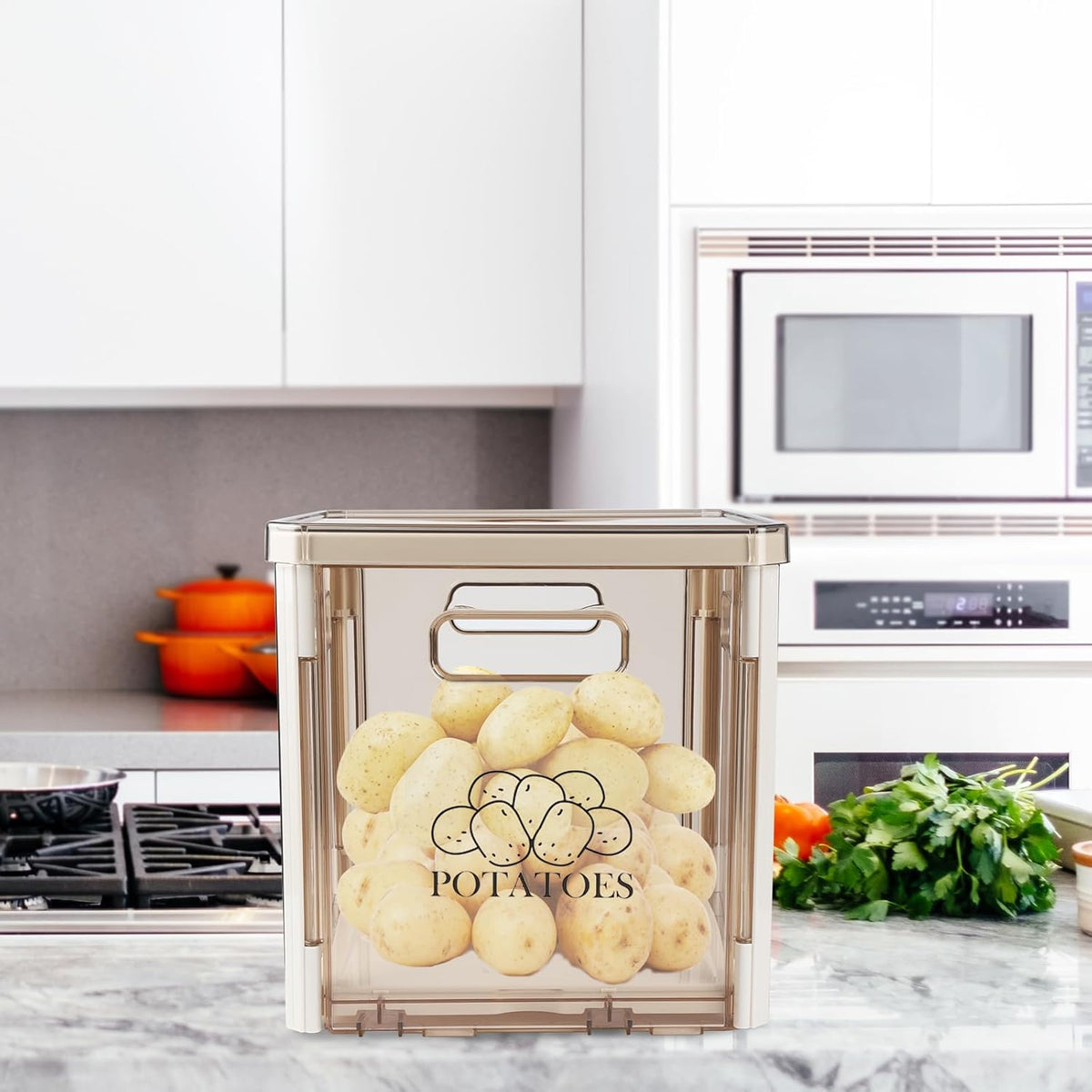 Potato Storage Bin With Lid and Handle - Stackable Container for Onions and Vegetables - Plastic Box Holder for Pantry Organization, BPA Free