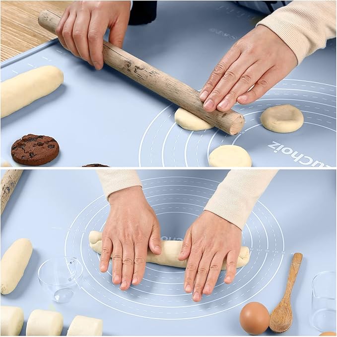 Silicone Pastry Mat 28"*20" Extra Thick Non Stick Baking Mat Food Grade Silicone Dough Rolling Bake Mat with Edge Heightening Blue