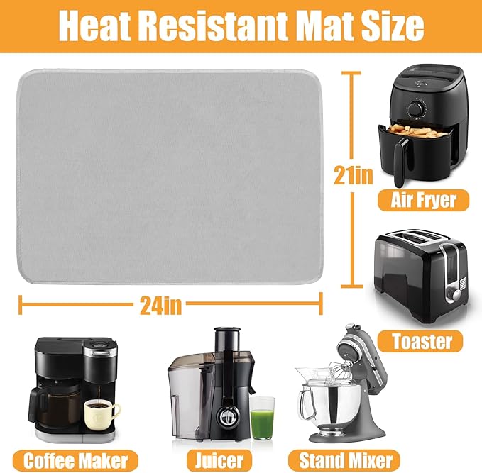 21x24in Heat Resistant Pad, Large Countertop Protector Mat for Air Fryer and Multiple Appliances, Extra Wide Hot Pads for Kitchen