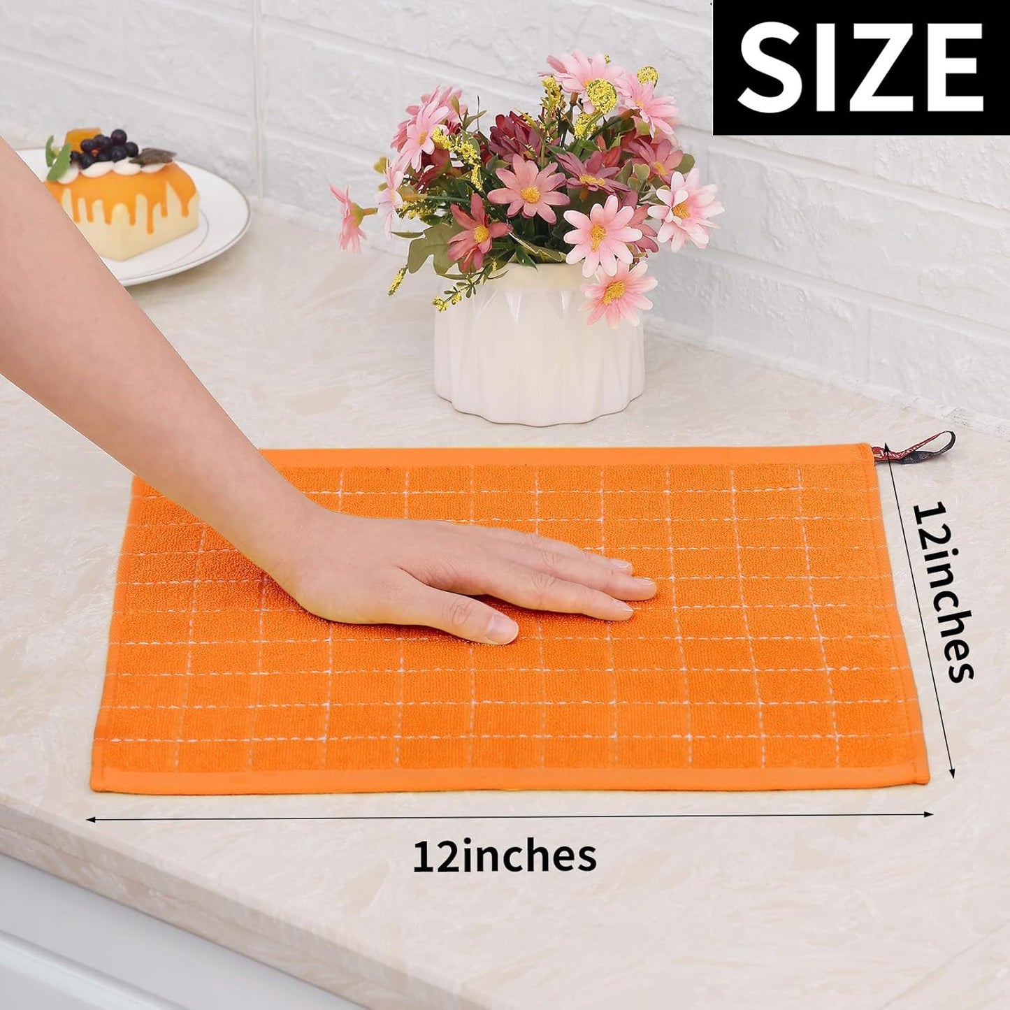 Homaxy 100% Cotton Terry Kitchen Dish Cloths, Ultra Soft and Absorbent Dish Towels for Kitchen, Perfect for Drying and Washing Dishes, 6 Pack, 12 x 12 Inches, Orange