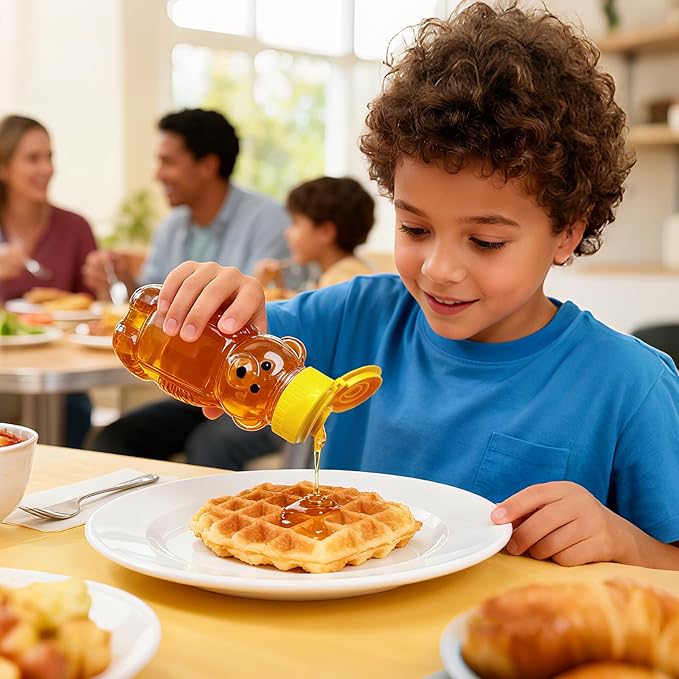 36 Pcs Honey Bear Bottle, 8oz Plastic Honey Squeeze Bottle Honeybear Squeeze Jars, Cute Empty Container with Yellow Flip-top Lid for Syrup Sauce Juice Storing and Dispensing Party Favors