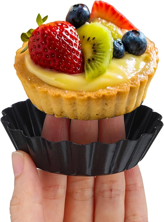 Yolev 24 Pcs Mini Pie Tart Pans 3" with Removable Bottom Round Nonstick Quiche Pan Bakeware Egg Tart Molds Fluted Side Small Quiche Pans Steel Mini Pie Tins for Pies Mousse Cheese Cake Dessert