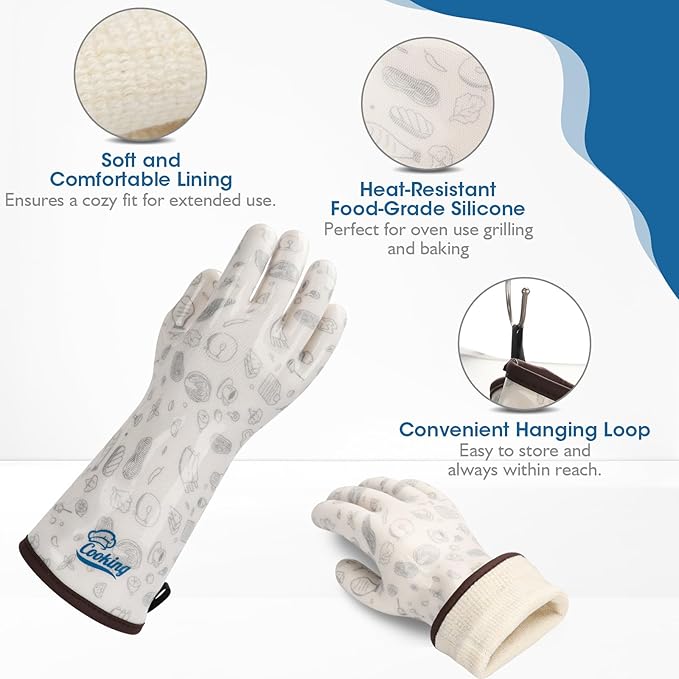 Liquid Silicone Gloves Baking for Oven Heat Resistant Glove with Fingers Hot Mitts for Women Fireproof White XLarge