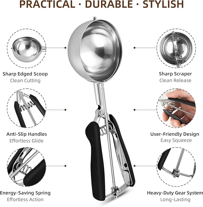 Extra Large Ice Cream Scoop 80MM, Trigger Release Stainless Steel Cookie Scoop, Portion Scoop 5.28 oz/150ml, Commercial Food Disher, for Portion Control, Cookie Dough, Cupcake Batter (10 Tablespoon)