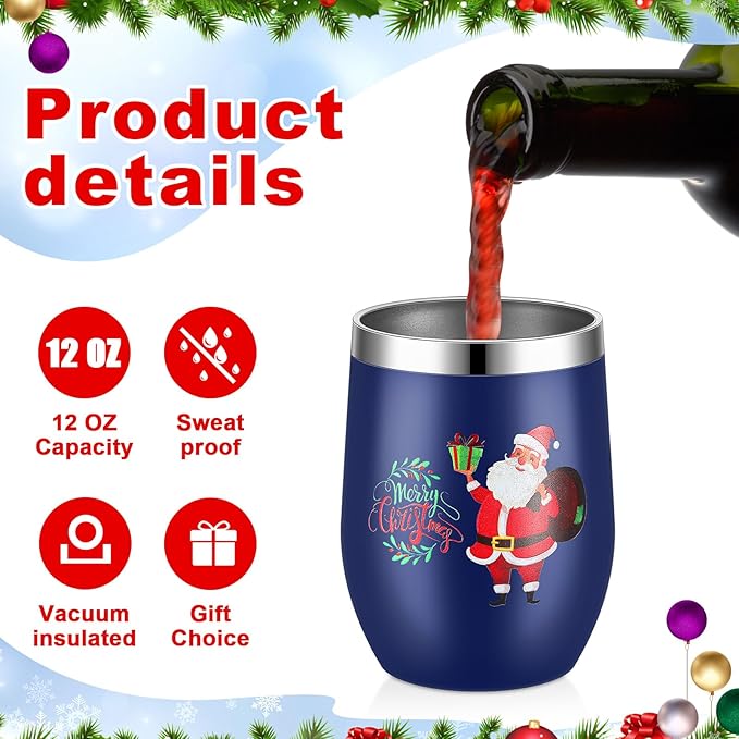 Sliner 16 Pcs Christmas Funny Wine Tumbler Spoon Set 12 Oz Stainless Steel Tumbler with Straw Brush Double Wall Insulated Travel Coffee Mug for Christmas Xmas Party Decorations Holiday Gift (Colorful)