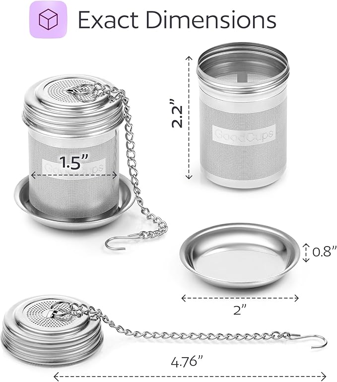 Stainless Steel Tea Infuser for Loose Leaf Tea, Small (1.5” Diameter x 2.2” Height) – Extra Fine Mesh Strainer with Chain Hook & Lid, Reusable Tea Steeper for Mugs, Cups & Teapots