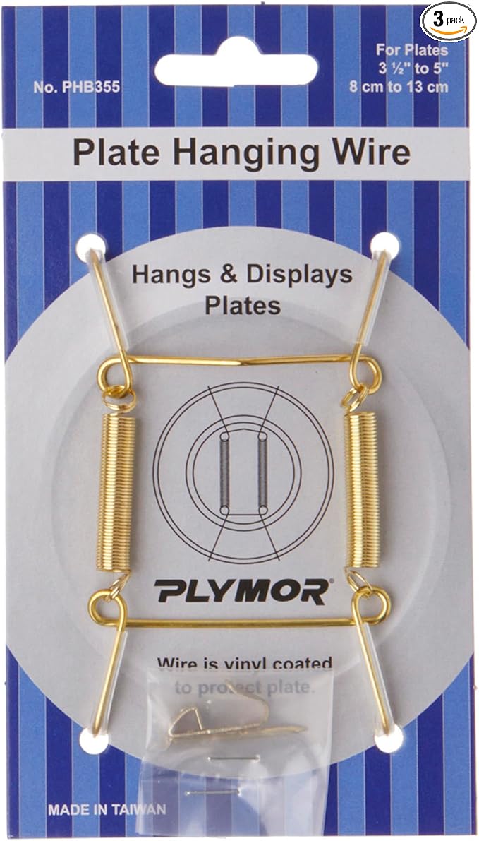 Plymor Shiny Gold Finish Wall Mountable Plate Hanger, 3.125" H x 1.75" W x 0.5" D (for Plates 3.5" - 5"), Pack of 3