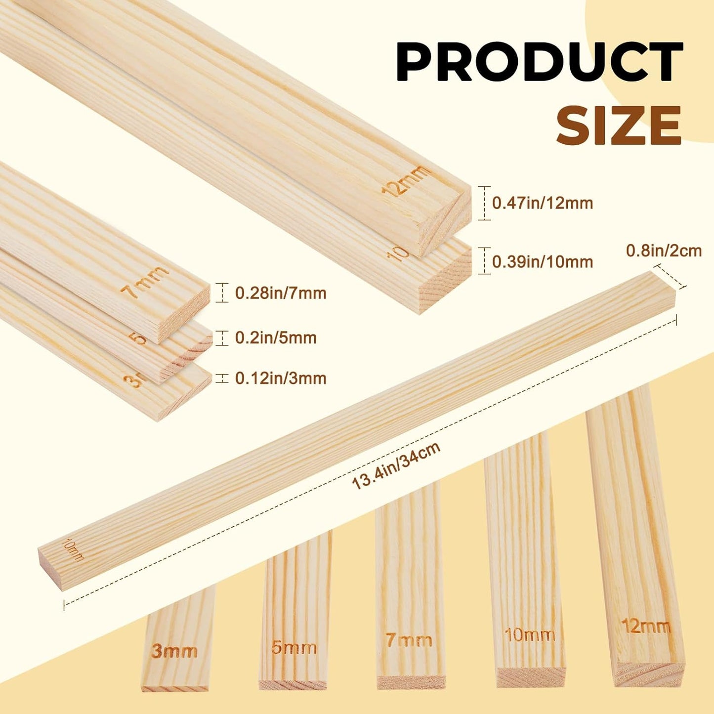 Mowawa 10 Pcs Pottery Teaching Rolling Mud Stick Guide Set, 5 Size Mudboard Guide Wooden Strips, Pottery Tool Clay Tools for Precise Polymer Clay Thickness Measurement