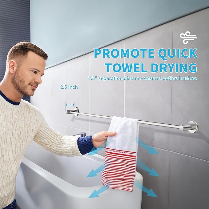 Adjustable Single Bath Towel Bar 23.6 to 42 Inch, ZUEXT Brush Nickel Finished Stainless Steel Towel Holder, Expandable Wall Mounted Towel Rail for Bathroom Kitchen Washroom,1" Tube Towel Rail Racks