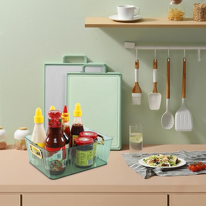 Clear Pantry Storage Organizer Bins, Green, 6 Packs