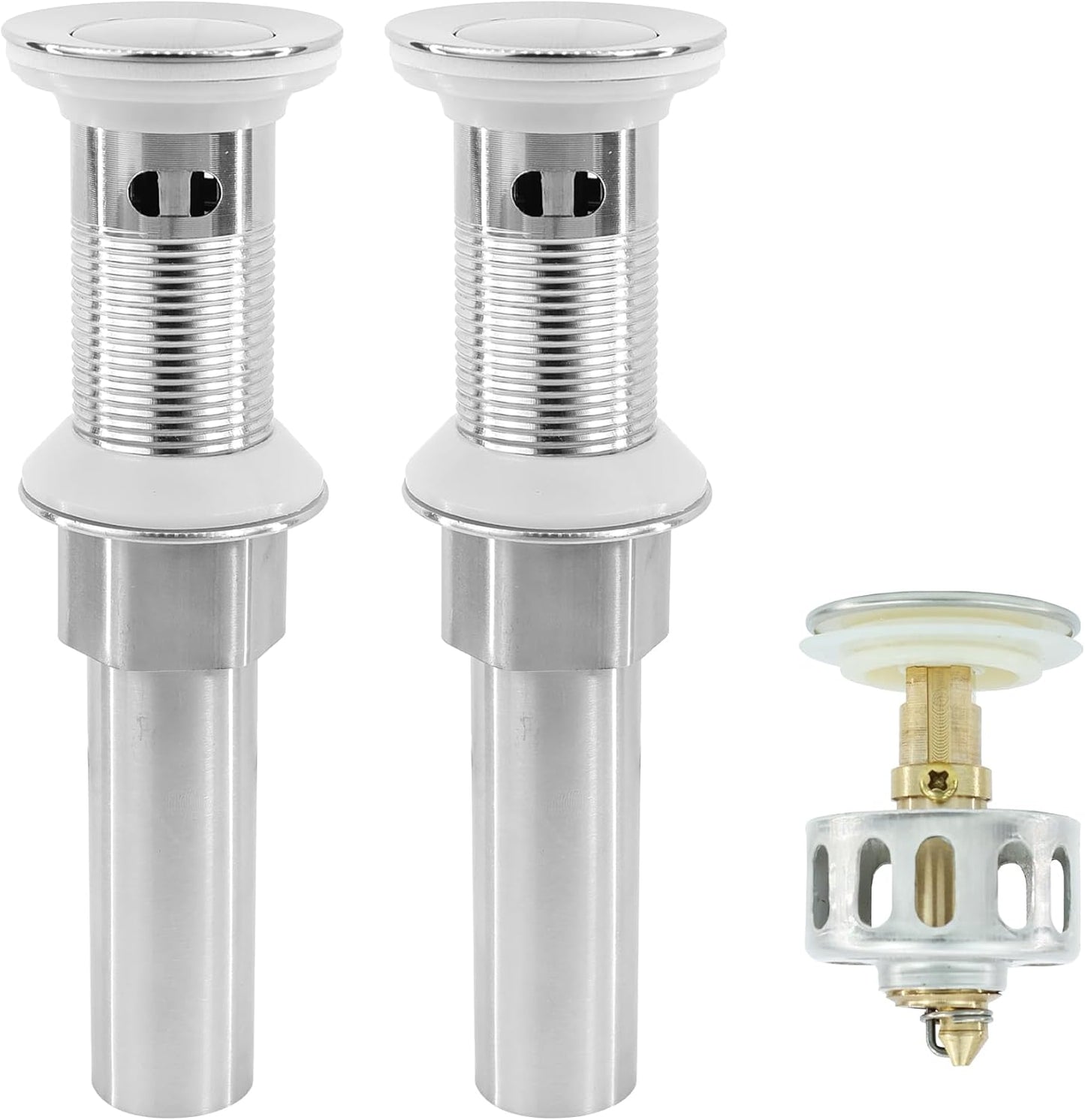 Bathroom Sink Drain,2 Pack Drain Stopper with Overflow,Small Cap Pop Up Drain Assembly with Detachable Strainer Basket,Built-in Anti-Clogging, Stainless Steel Nut Brushed Nickel