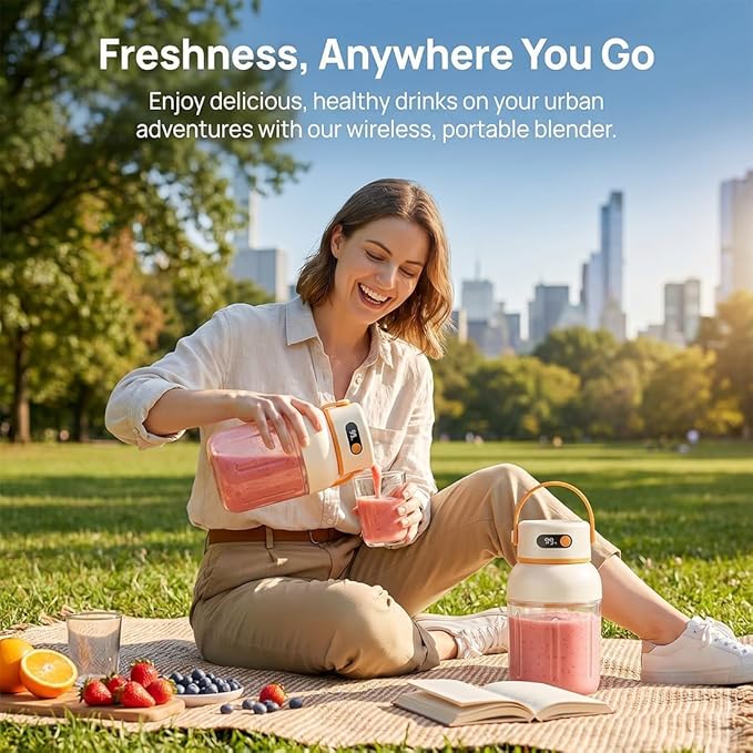 Portable Electric Juicer Cup with Zero Cord Hassle, 33oz Large Capacity Personal Blender with 18000RPM High Speed, USB-C Rechargeable Wireless Juicer Cup for Gym, Travel (10000ML / 33OZ)