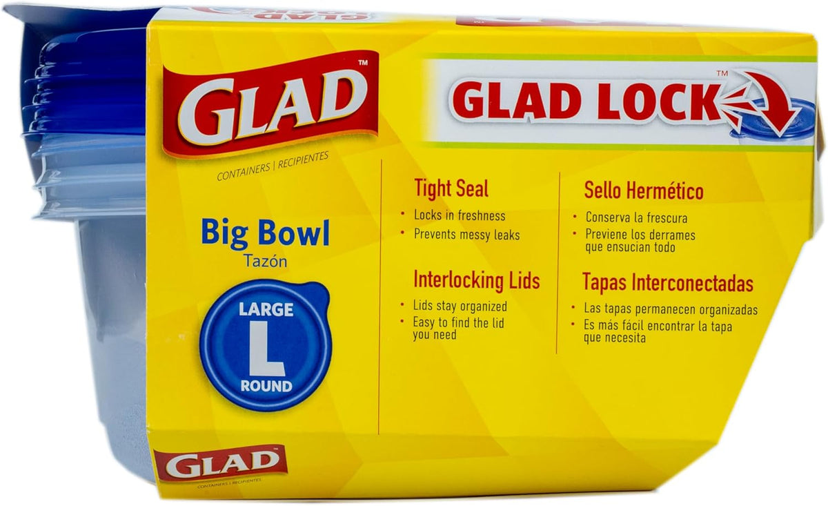 Glad GladWare Big Bowl Food Storage Containers, Large Round Bowl Holds 48 Ounces of Food Food Storage Containers for Everyday Use to Preserve Freshness, 3 Count - 6 Pack