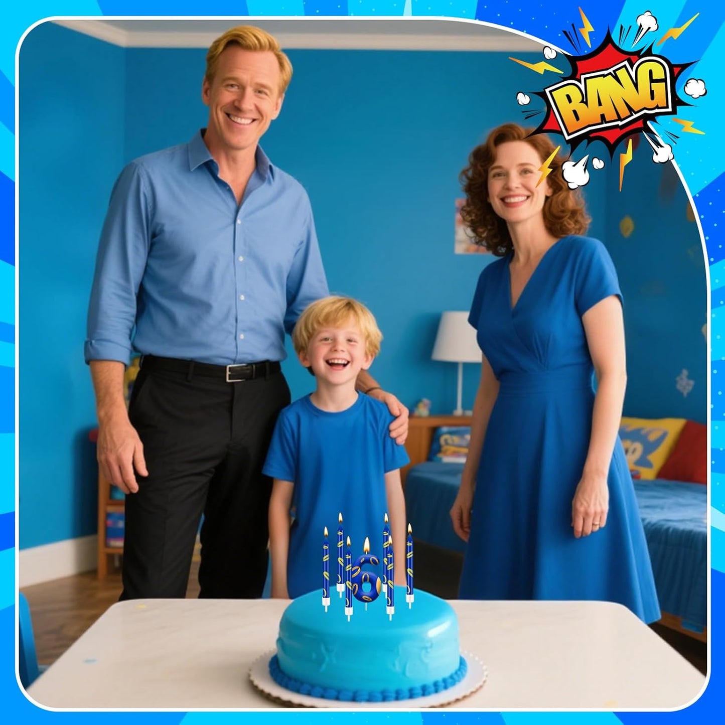 13PCS Birthday Cake Candles Set - Blue and Golden Ring Number Candles with Vibrant Designs for Boys & Girls, Theme Birthday Party Decorations, Cake Toppers for Theme Parties(Number 6)