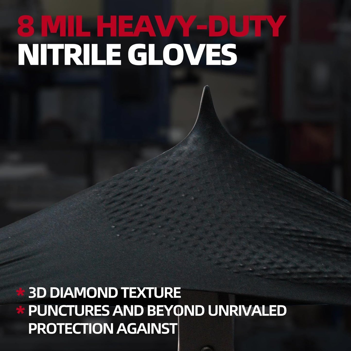 Jointown Basic Heavy Duty Nitrile Gloves, Mechanic Gloves 8 Mil Nitrile Disposable, with Raised Diamond Texture, Case of 100, Black, Medium