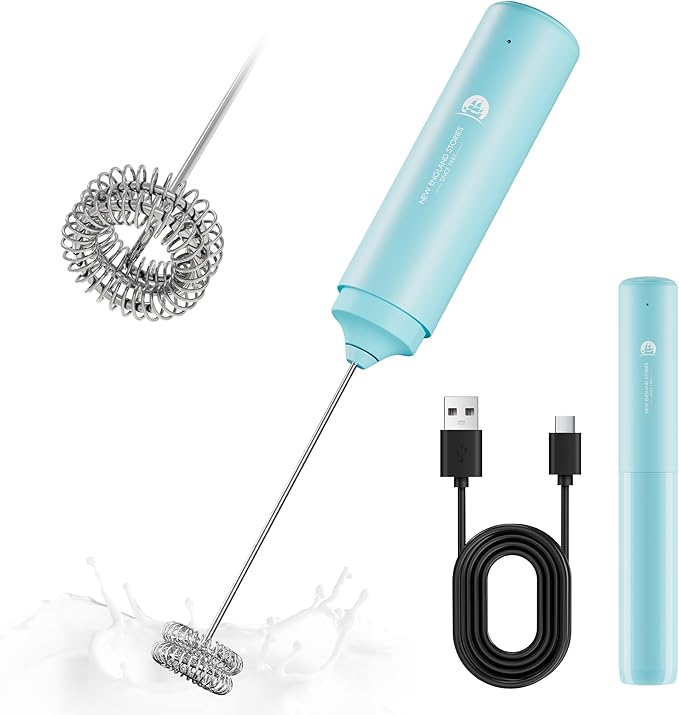 Rechargeable Milk Frother Handheld, 2-IN-1 Dual Spring Whisk Electric Frother Wand for Cappuccino Latte Macchiato, Portable Drink Mixer for Coffee, Matcha, Hot Chocolate
