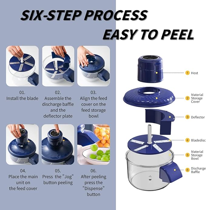 Automatic Electric Peeler Machine - 3-in-1 Effortless Peeler for Potatoes, Garlic, Vegetables and Fruits | Quick Safe Kitchen Helper with [Function] Blade