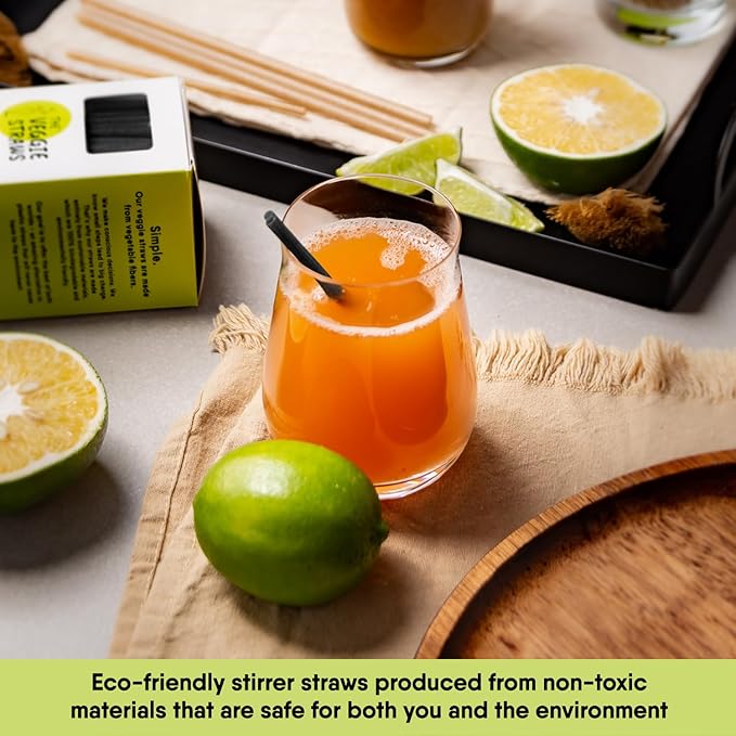 The Veggie Straws – 450 PCS of 4.75 Inches Unwrapped Black Biodegradable Drink Stirrers – Made of Vegetable Fibers, Best Cocktail Stirrers for Drinks of All Kinds