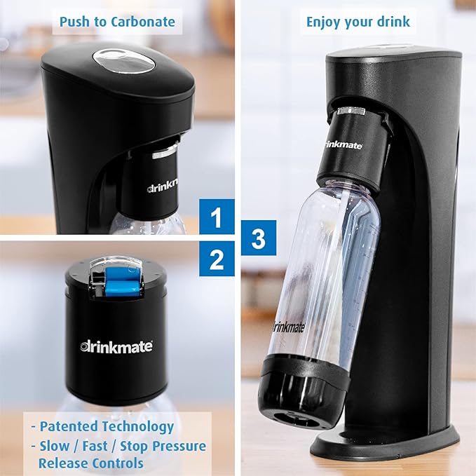 Drinkmate Sparkling Water and Soda Maker, Carbonates Any Drink, Bubble Up Bundle - Includes Two 60L CO2 Cylinders, One Carbonation Bottle, and Fizz Infuser - Arctic Blue