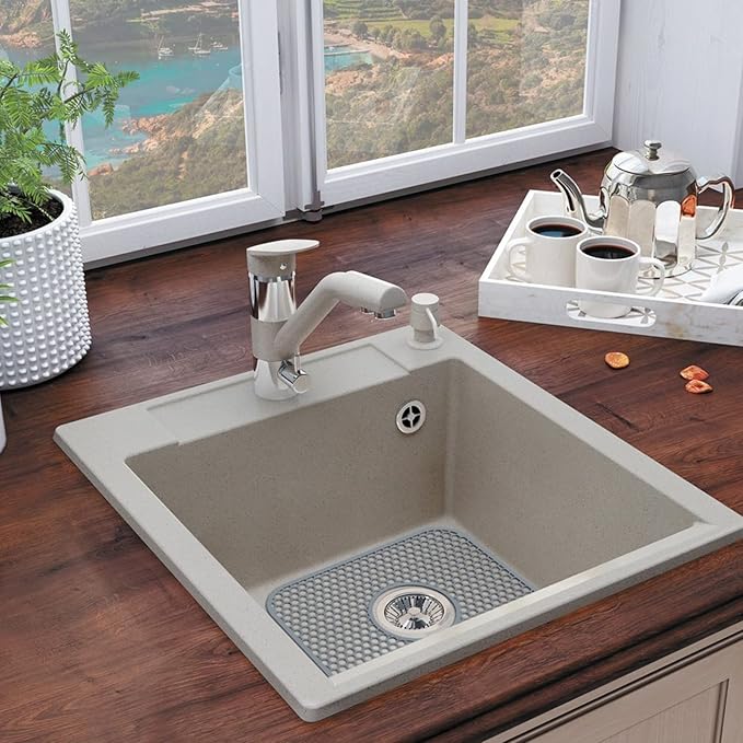 Bestjing 2 Pack Silicone Sink Protectors for Kitchen Sink with Center Drain, 13.58''x 11.6'' Non-Slip Heat Resistant Mat Grid for Bottom of Stainless Steel Porcelain (Center Hole)