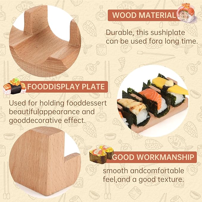 Wooden Taco Holder Stand for Sushi Hand Roll, Temaki & Sushi Roll – 1/2/3/5 Slot Sushi Display Tray, Natural Wood Serving Platter (2 pcs per Pack) (2 Slot (2 pcs))