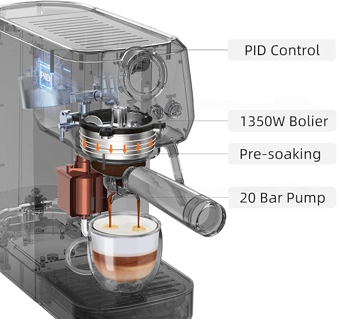 MAttinata Espresso Machine 20 Bar, Espresso Coffee Maker with Professional Milk Frother Steam Wand for Cappuccino & Latte, 49oz Removable Water Tank for Home, Blue