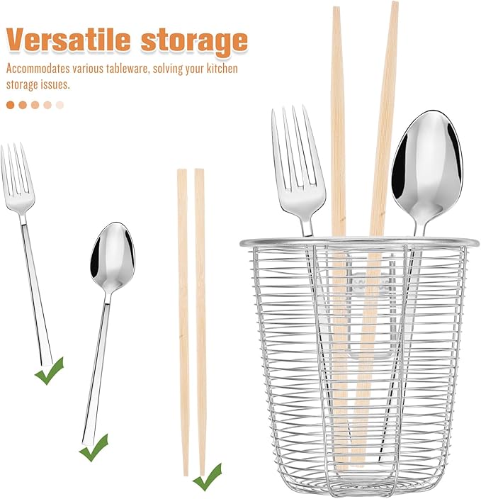 Cabilock Dishwasher Chopstick Basket with Hooks, Stainless Steel Kitchen Utensil Holder, Cutlery Organizer for Chopsticks Spoons Forks Straws, Small Hanging Silverware Drying Rack, 2pcs