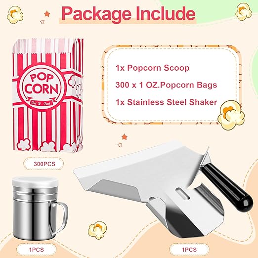 Dualshine 302 Pcs Popcorn Bags with Popcorn Scoop and Salt Shaker,1 oz Small Bulk Paper Popcorn Bags Individual Servings,Popcorn Kits for Popcorn Machines Supplies Party Movie Night Theater