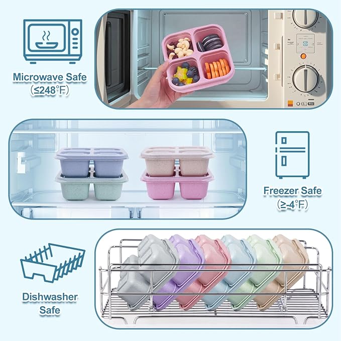 LCHLZZ 4 Pack Snack Containers, 4 Compartments Snackle Box Container, Meal Prep Reusable Lunchable Container for Adults, Microwave Dishwasher Safe, Food Storage Containers for Work Travel