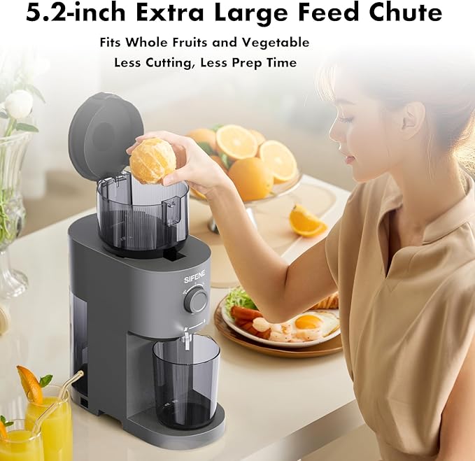 SiFENE Cold Press Juicer, Innovative All-in-One Slow Masticating Juicer with 5.2'' Feed Chute for Whole Fruits & Veges, Easy to Clean, High Juice Yield
