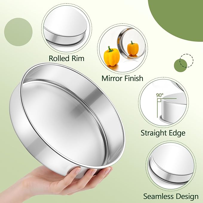 P&P CHEF 9 Inch Cake Pan, 1 Piece Round Layer Cake Baking Pans, Stainless Steel Smash Cake Tin Bakeware for Cooking Steaming, Nontoxic & Sturdy, Oven & Dishwasher Safe