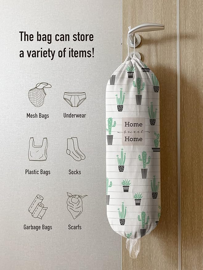 Hglian Cactus Plastic Bag Holder,Grocery Bag Holder Trash Bags Organizer Storage,Cute Cactus Kitchen Decor Gifts for Women