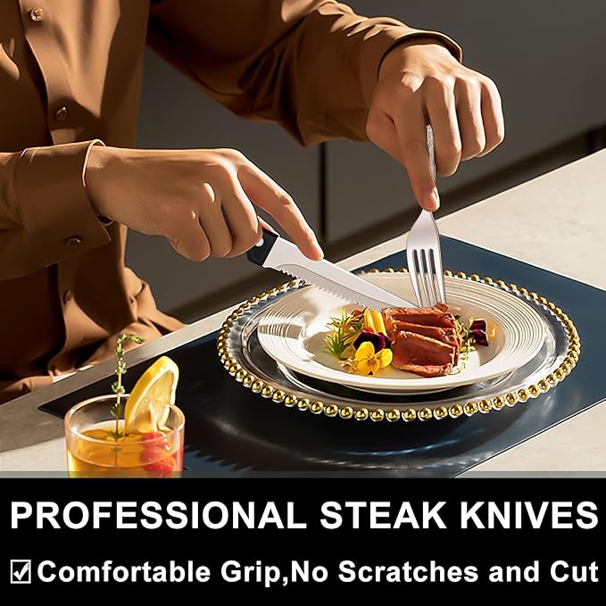 49-Piece Silverware Set with Organizer, Food-Grade Stainless Steel Flatware for 8, Cutlery Utensil Sets with Steak Knives, Rust-proof, Mirror Polished, Dishwasher Safe, Silver Tree Pattern