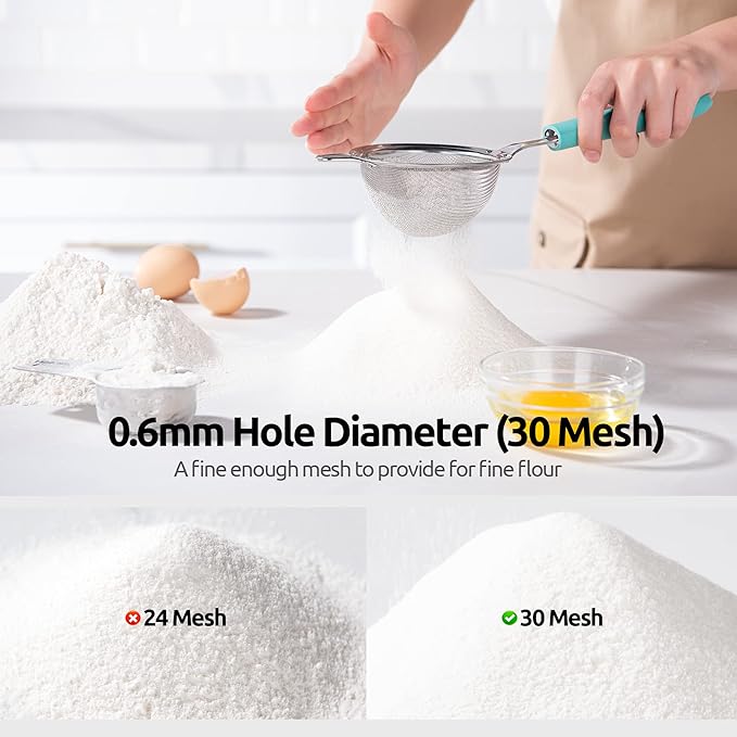 U-Taste 12 Piece Measuring Cups and Spoons Set in 18/8 Stainless Steel (Multicolors), and 18/8 Stainless Steel 3.9 inch 30 Mesh Strainer (Aqua Sky)