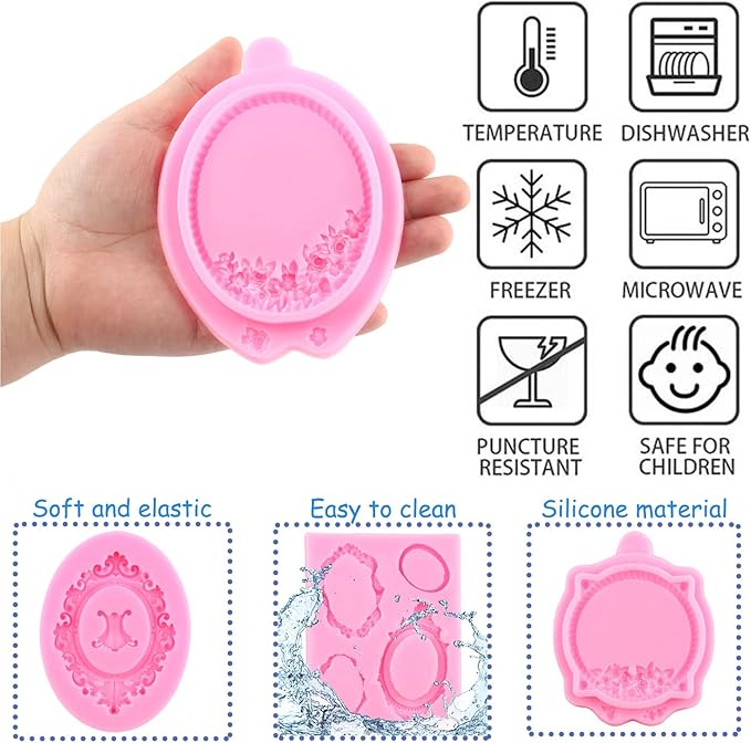Mujiang Picture Frames Silicone Mold Photo Frame Fondant Molds Vintage Frame Mold For Sugar Cake Decorating Cupcake Topper Chocolate Gum Paste Candy Polymer Clay Set Of 4