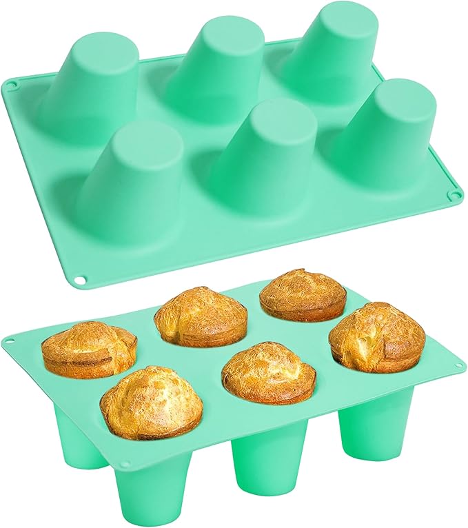Zorazio 2 Pack Popover Pan 6-Cup, Nonstick Silicone Popover Pan for Baking, Large Deep Cupcake Pan,Easy to Clean,BPA Free