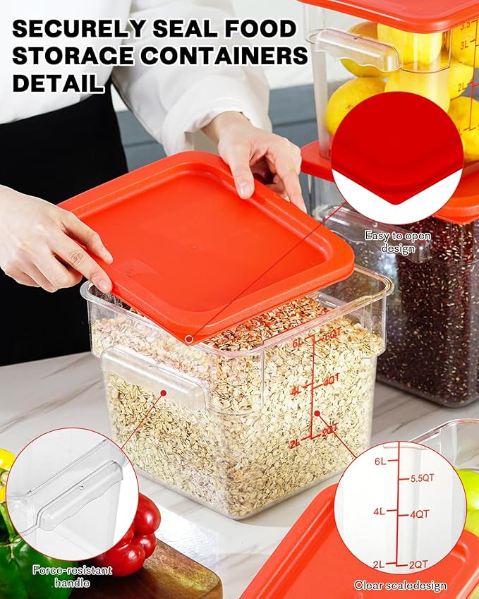 6QT Clear Food Storage Containers: 6 PCS[Food Grade][Hot&Cold Resistant] NSF Food Storage Containers with Lids for Home Restaurant Kitchen Storage Pizza Proof Dough, BPA Free, N2